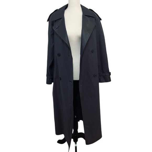 VINTAGE‎ 80's London Fog Classic Wool Lined Charcoal Grey Trench Coat Women's 12 - Picture 2 of 16